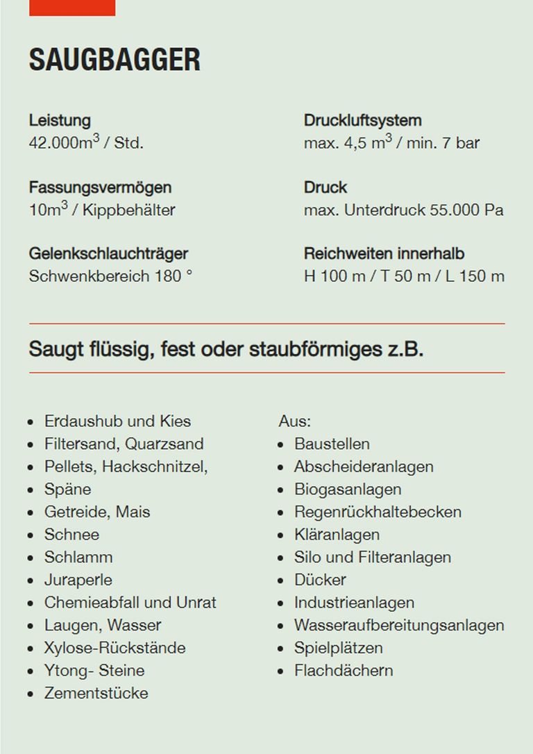 Saugbagger Frankfurt - Technische Daten Saugbaggger